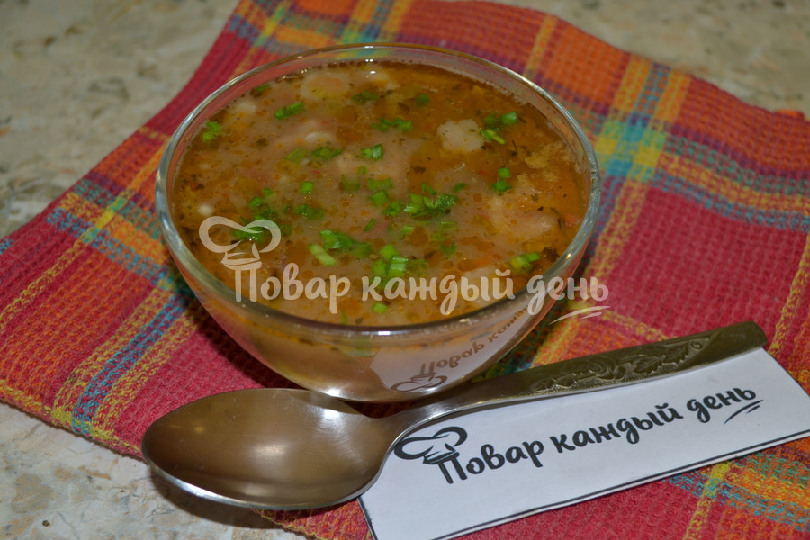 Суп из свинины с печёным картофелем