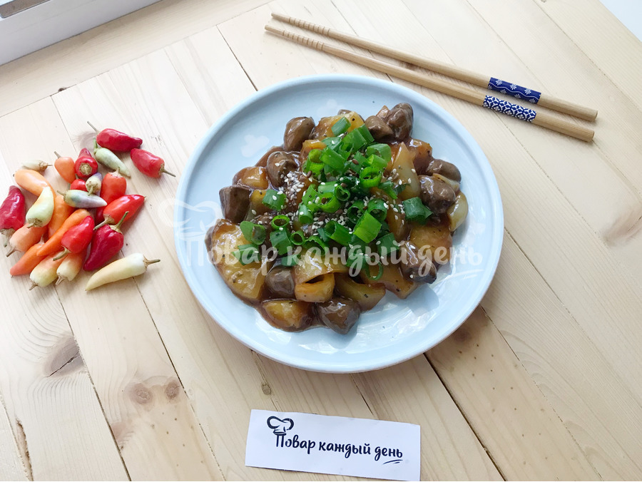 Куриные сердечки под китайским соусом Терияки