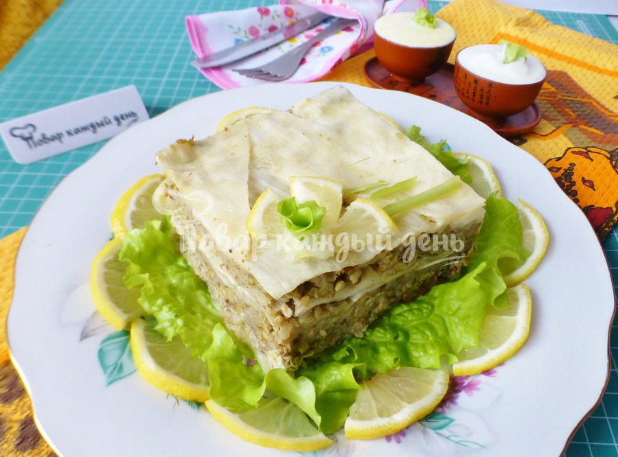 Капустная лазанья с гречкой и машем