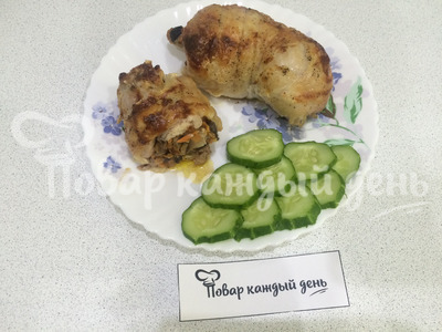 Фаршированные окорочка запеченные с грибами в духовке
